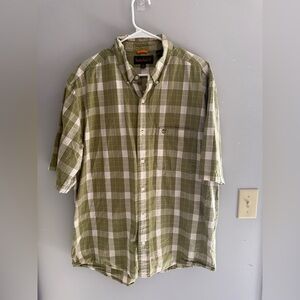 Timberland Men’s Short Sleeve Collared Button Up Green Plaid Shirt SZ XL Cotton